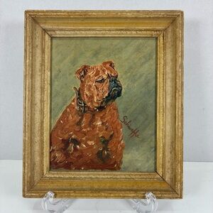 Artist Signed Original Oil Painting Framed English Bulldog Schweffer Cottagecore